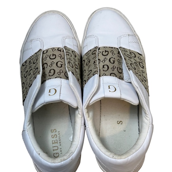 GUESS Women's White & Gold Faux Leather LOGO Comfortable Slip On Shoe-Size 8.5 - Picture 6 of 14